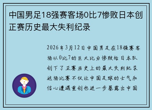 中国男足18强赛客场0比7惨败日本创正赛历史最大失利纪录